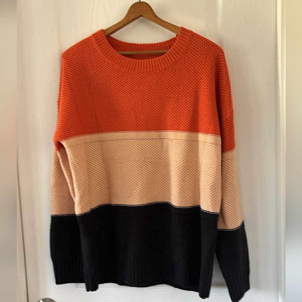 Men's Colorblock Crewneck Sweater - Orange, Cream, and Black Street Moto Coastal